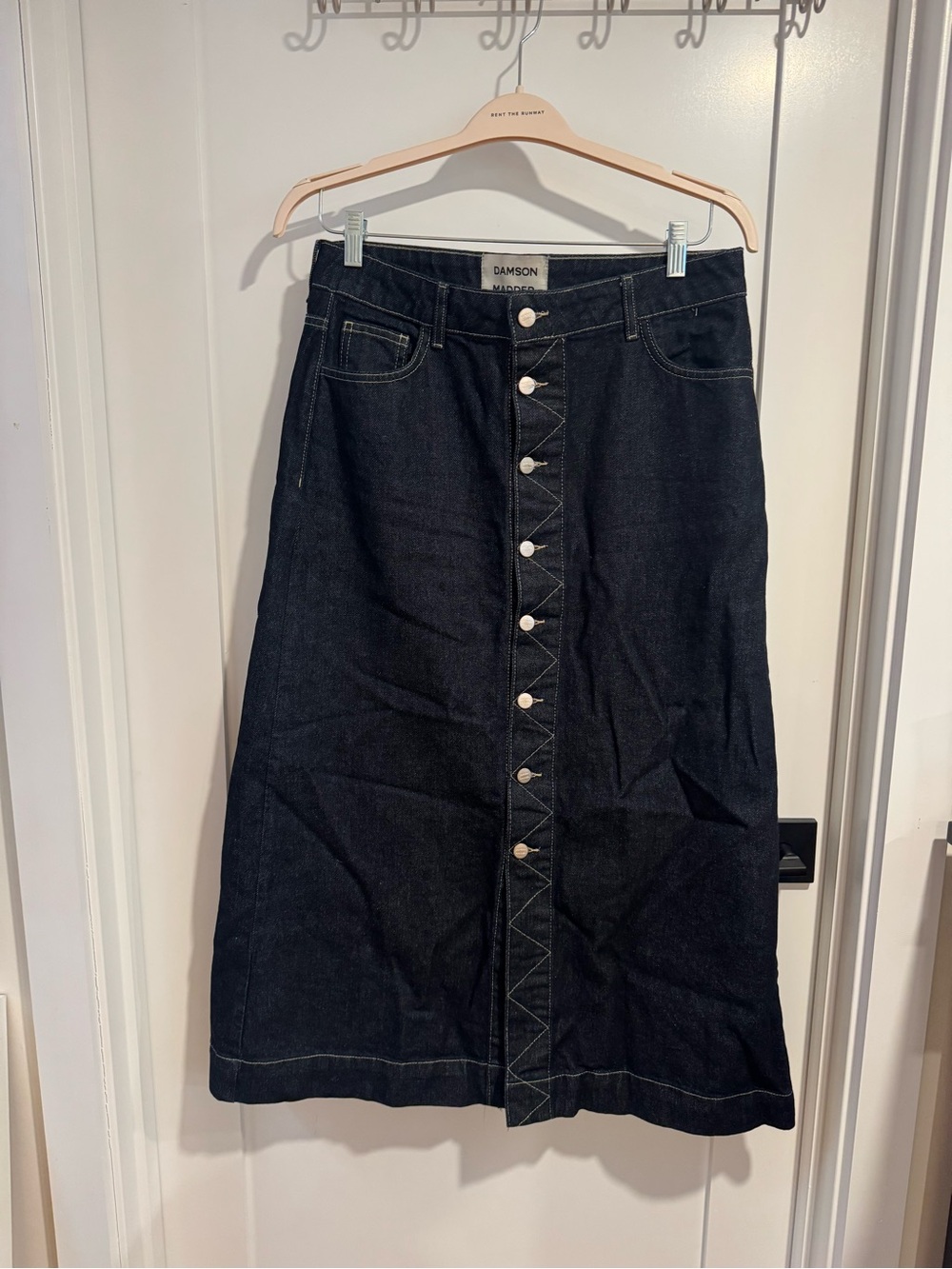 Damson Madder Dark Denim Button-Front Midi Skirt